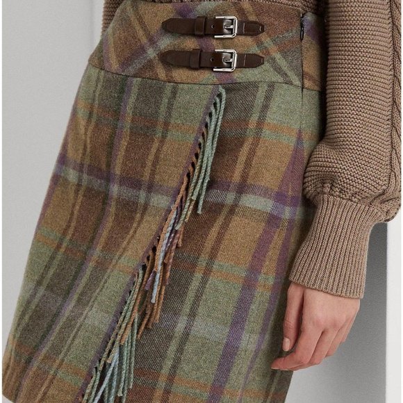 Lauren Ralph Lauren Plaid Fringe Trim Tweed Mini Skirt - Picture 6 of 10